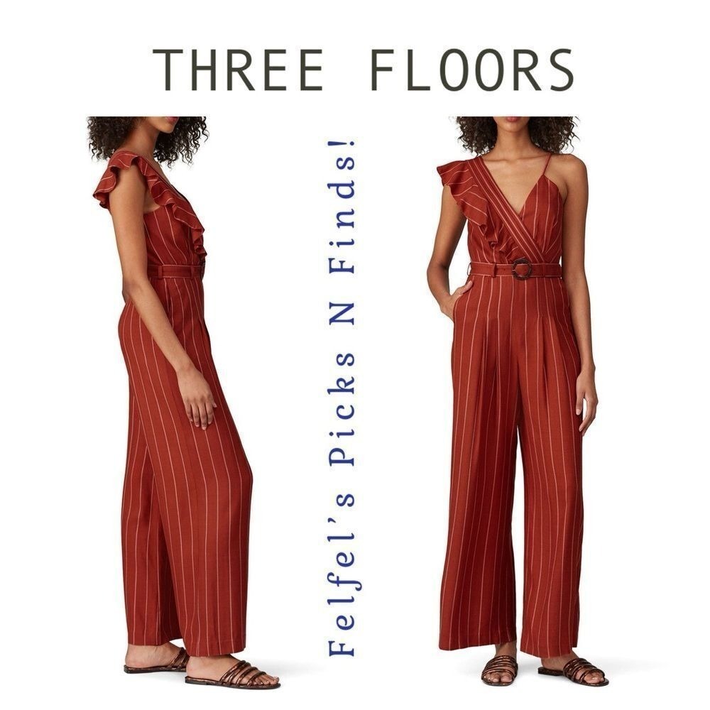 hree Floor Margaux Jumpsuit – Brick Red Striped – Size 2